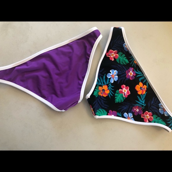SWIM SALE! NEW Med Tropical Purple Reversible Bikini Bottom - Picture 2 of 6